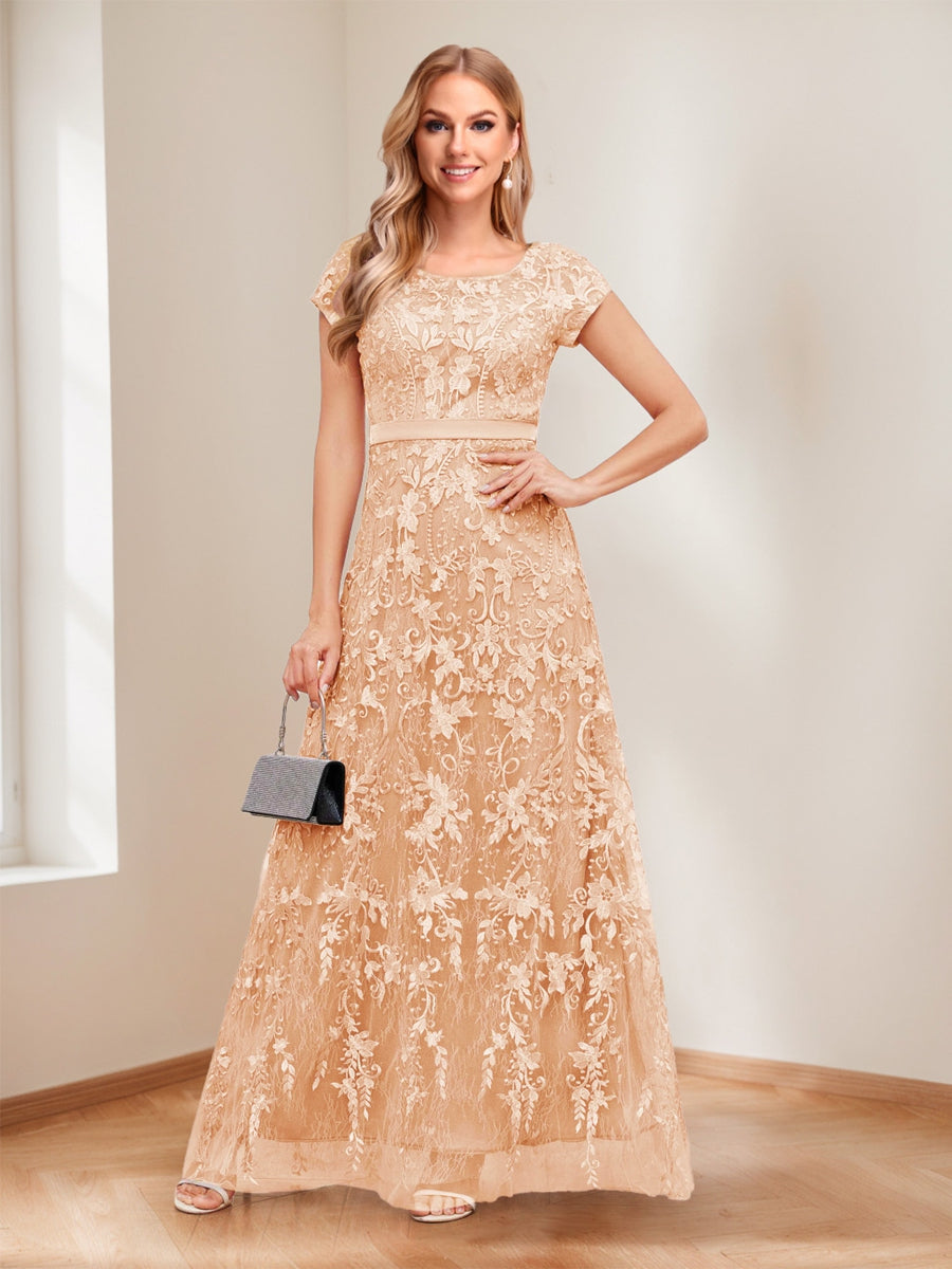 A-Line/Princess Scoop Short Sleeves Mother of the Bride Dresses with Appliques & Beading