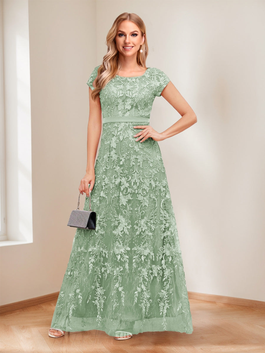 A-Line/Princess Scoop Short Sleeves Mother of the Bride Dresses with Appliques & Beading