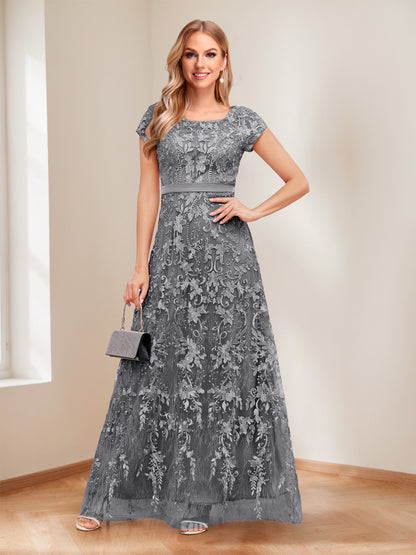 A-Line/Princess Scoop Short Sleeves Mother of the Bride Dresses with Appliques & Beading