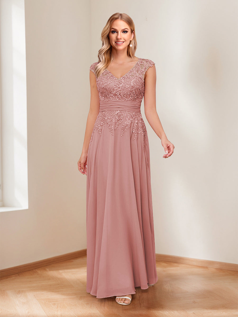 A-Line/Princess V-Neck Ruched Mother of the Bride Dresses with Beading & Appliques