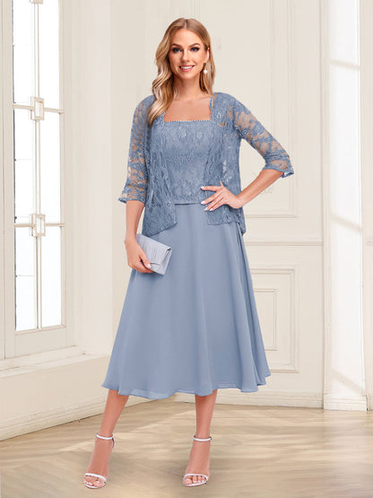 A-Line/Princess Square Neck Mother of the Bride Dresses with Lace Appliques & Jacket