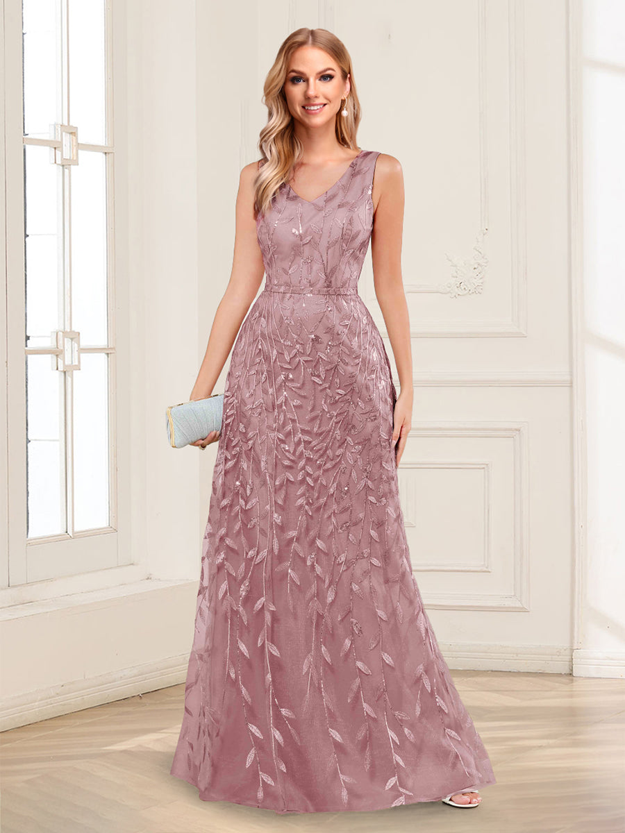 A-Line/Princess V-Neck Floor-Length Mother of the Bride Dresses with Appliques
