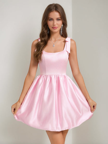 A-Line/Princess Square Sleeveless Short Cocktail Dresses with Bow