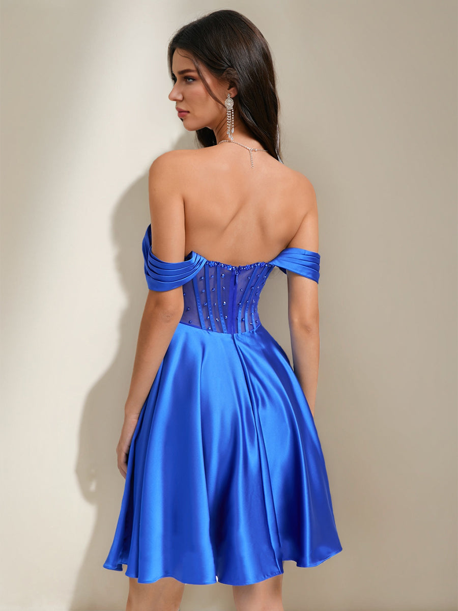 A-Line/Princess Off-the-Shoulder Short Elegant Cocktail Dresses with Rhinestones