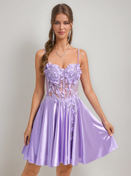 A-Line/Princess Sweetheart Beading Short Cocktail Dresses with 3D Floral