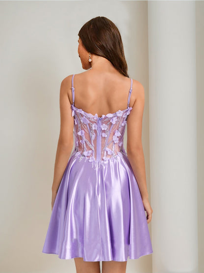 A-Line/Princess Sweetheart Beading Short Cocktail Dresses with 3D Floral