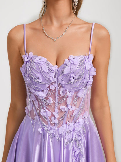 A-Line/Princess Sweetheart Beading Short Cocktail Dresses with 3D Floral