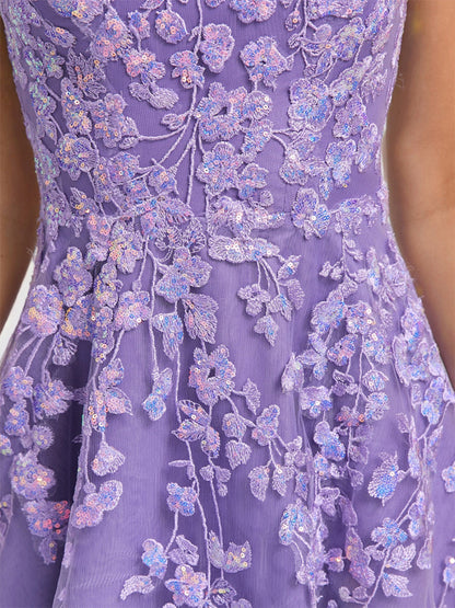 A-Line/Princess Scoop Short Cocktail Dresses with Sequins & Lace Appliques