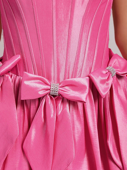 A-Line/Princess Strapless Ruffle Short Cocktail Dresses with Rhinestones & Bow