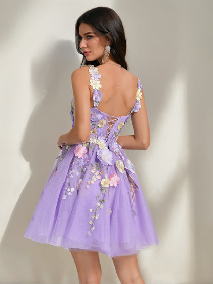 A-Line/Princess Sweetheart Sleeveless Pleated Tulle Cocktail Dresses with Appliques
