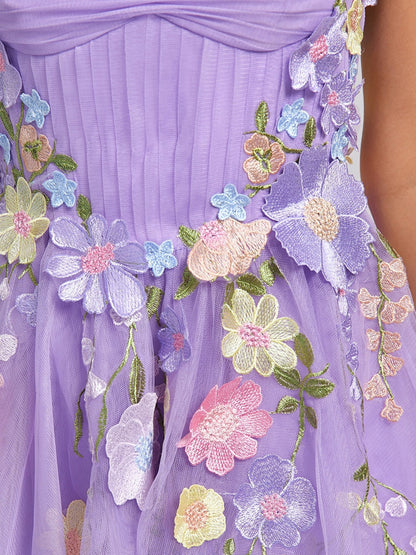 A-Line/Princess Sweetheart Sleeveless Pleated Tulle Cocktail Dresses with Appliques