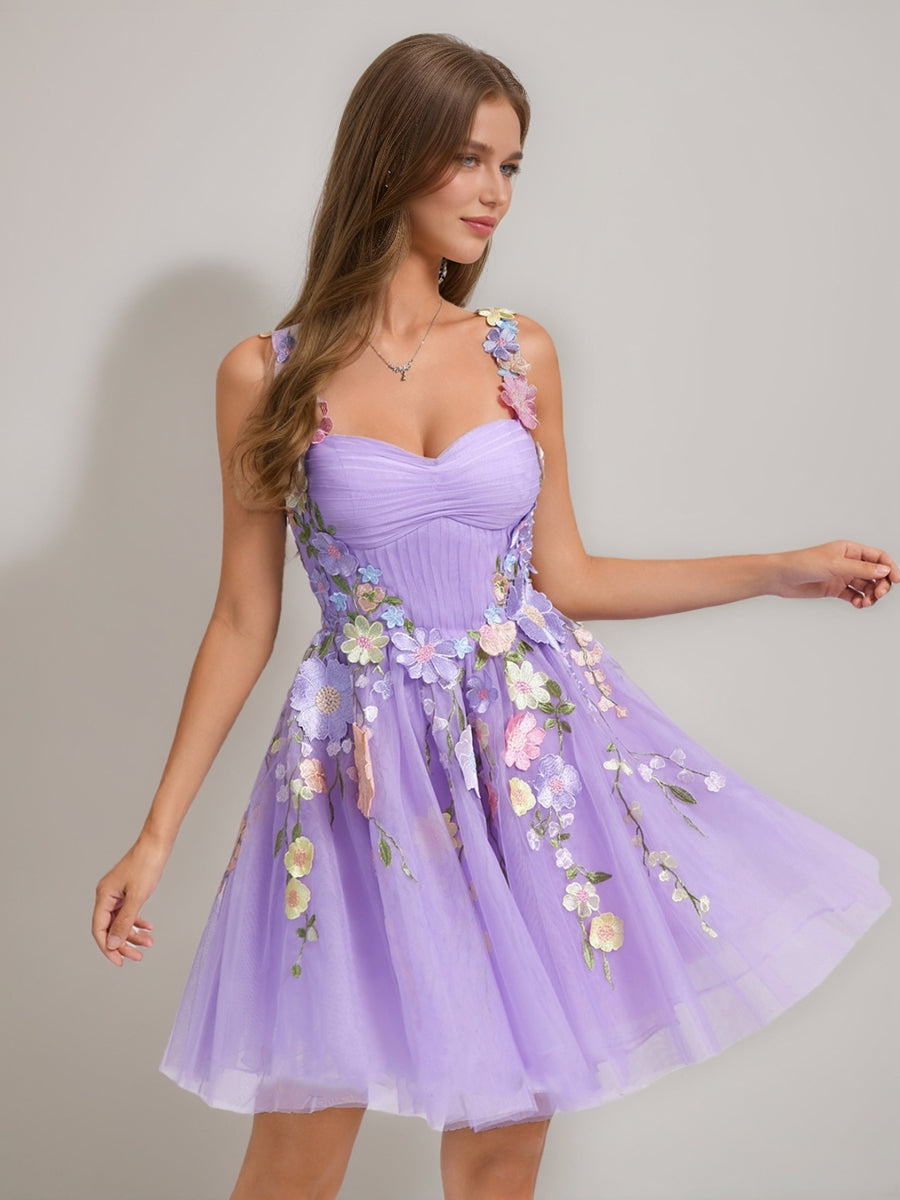 A-Line/Princess Sweetheart Sleeveless Pleated Tulle Cocktail Dresses with Appliques