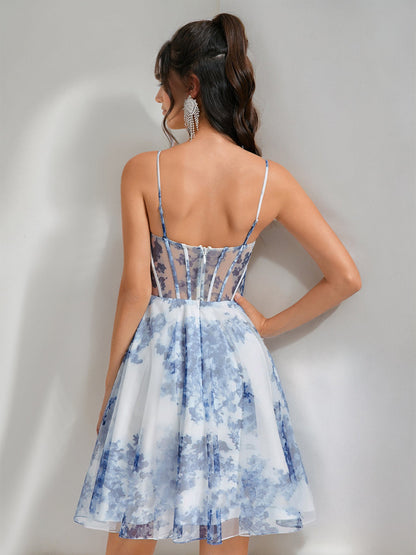 A-Line/Princess Sweetheart Printed Floral Short/Mini Cocktail Dresses