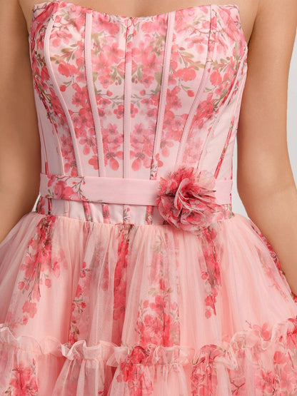 A-Line/Princess Sweetheart Printed Floral Short Cocktail Dresses with Ruffles