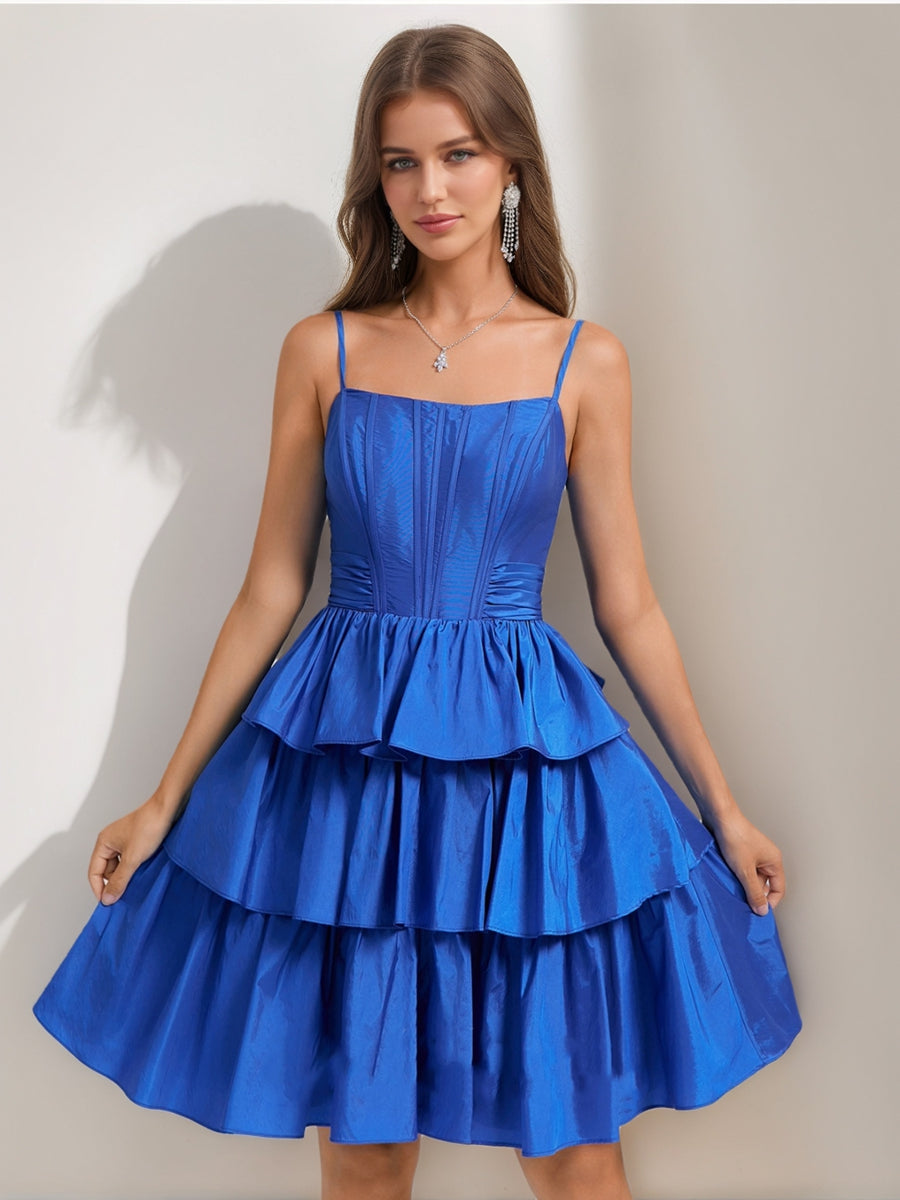 A-Line/Princess Straps Ruffle Tiered Short Cocktail Dresses with Bow