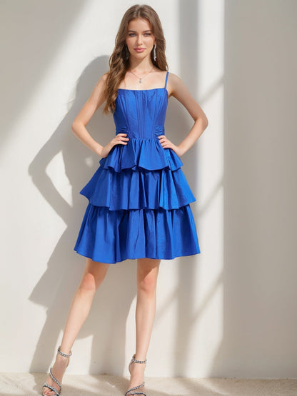 A-Line/Princess Straps Ruffle Tiered Short Cocktail Dresses with Bow