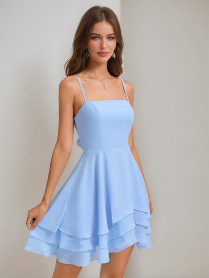 A-Line/Princess Square Neck Short Chiffon Cocktail Dresses with Bowknot
