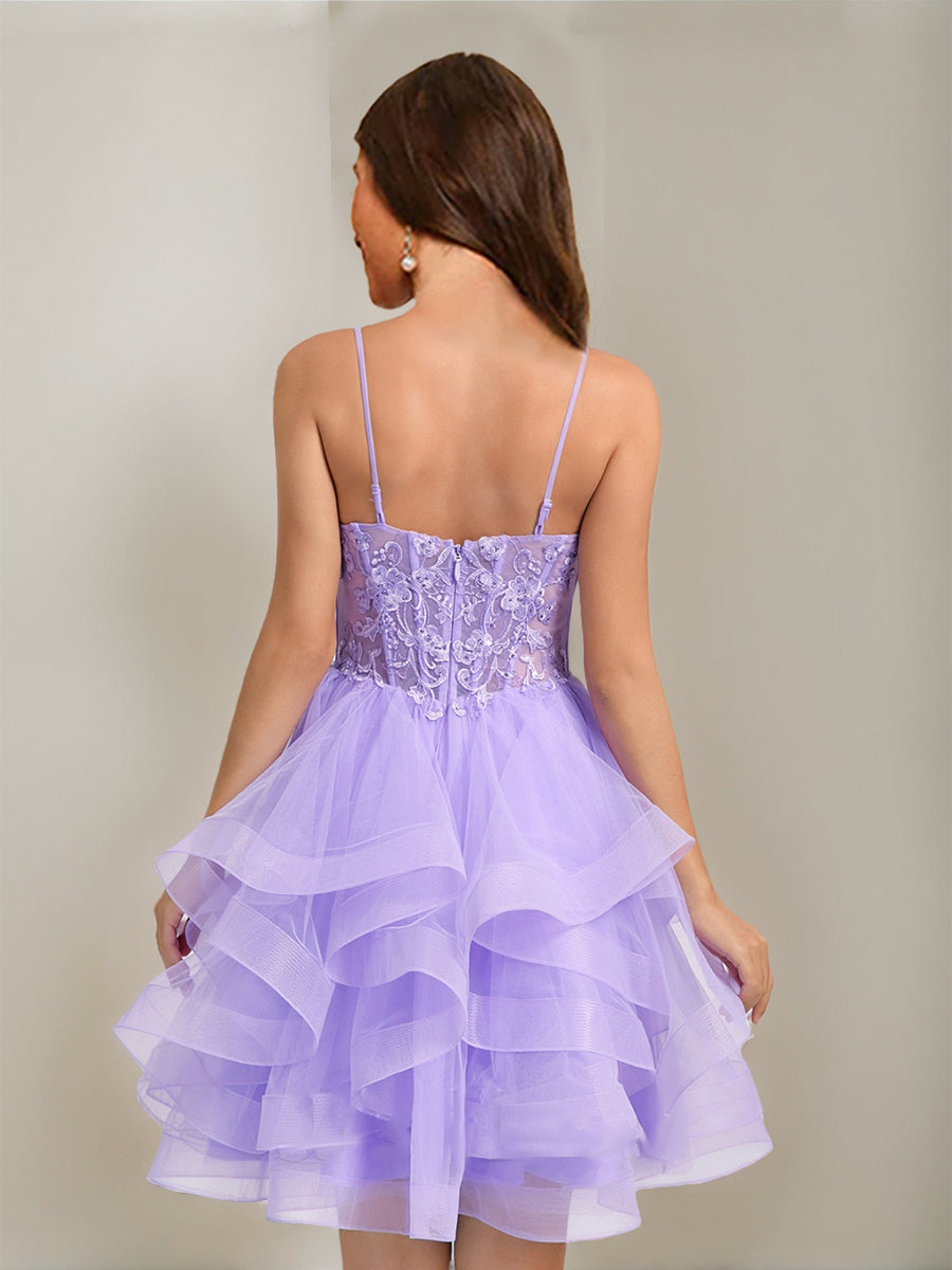 Ball Gown Spaghetti Straps Noble Tulle Short Cocktail Dresses with Beads