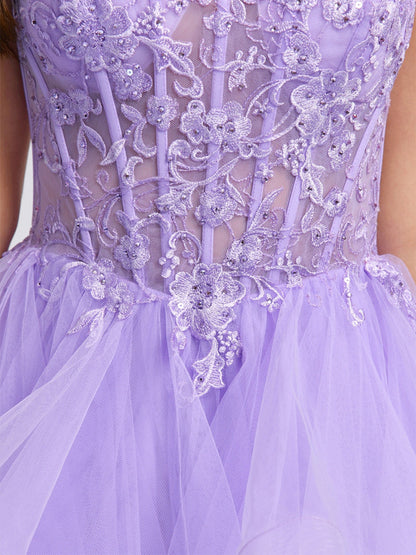 Ball Gown Spaghetti Straps Noble Tulle Short Cocktail Dresses with Beads