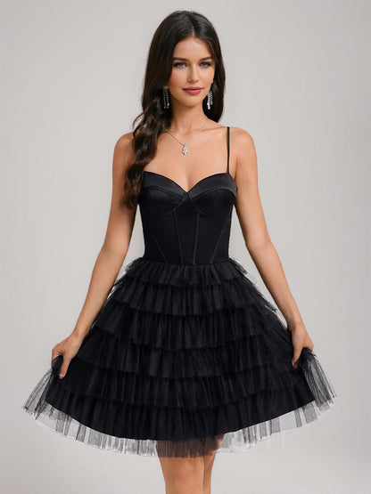 A-Line/Princess Sweetheart Pleated Tulle Short Cocktail Dresses