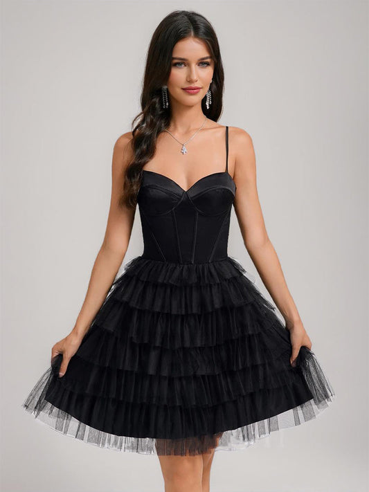 A-Line/Princess Sweetheart Pleated Tulle Short Cocktail Dresses