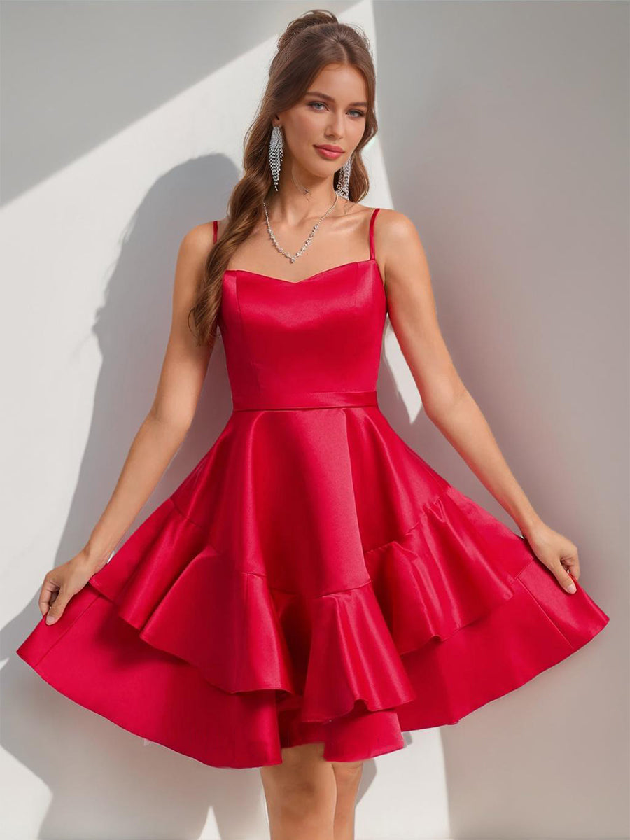 A-Line/Princess Spaghetti Straps Elegant Short Cocktail Dresses with Ruffles