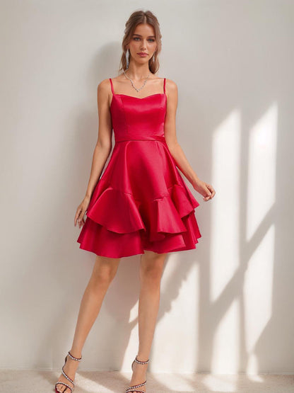 A-Line/Princess Spaghetti Straps Elegant Short Cocktail Dresses with Ruffles