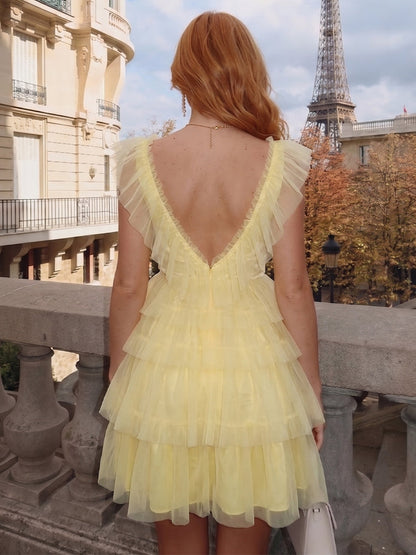 A-Line/Princess Sleeveless V-Neck Short/Mini Semi Formal Dresses With Ruffles