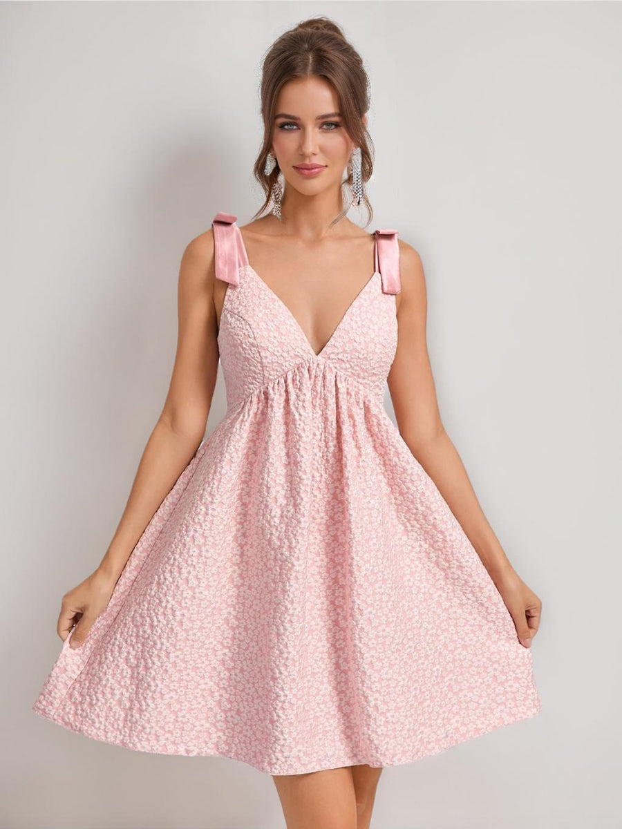A-Line/Princess V-Neck Straps Empire Short Cocktail Dresses with Bow(s)