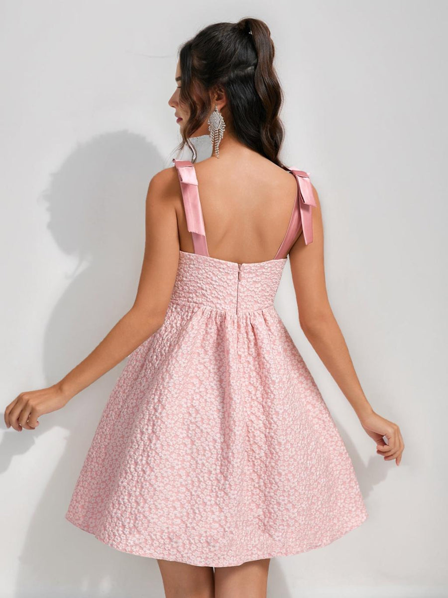 A-Line/Princess V-Neck Straps Empire Short Cocktail Dresses with Bow(s)