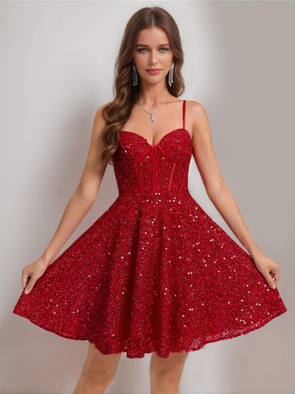 A-Line/Princess Sweetheart Straps Corset Sequin Short Cocktail Dresses