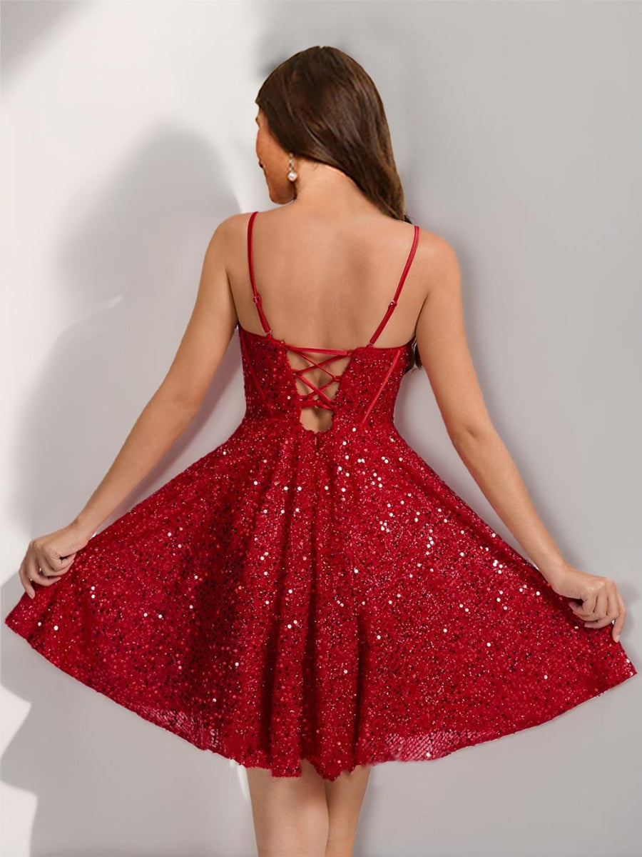 A-Line/Princess Sweetheart Straps Corset Sequin Short Cocktail Dresses
