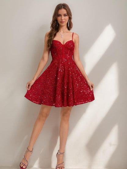 A-Line/Princess Sweetheart Straps Corset Sequin Short Cocktail Dresses