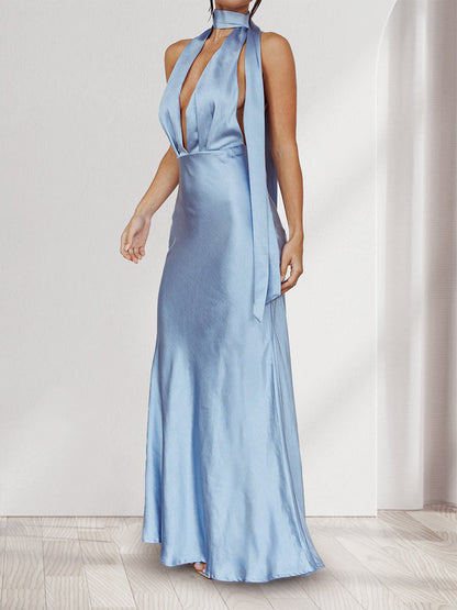 Trumpet/Mermaid Halter Sleeveless Sexy Wedding Guest Dresses with Watteau Train