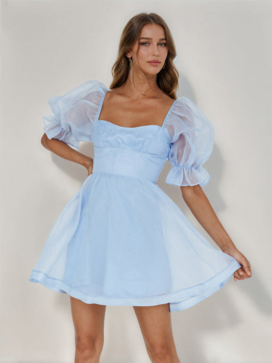 A-Line/Princess Square Half Sleeves Short Cocktail Dresses with Ruffles
