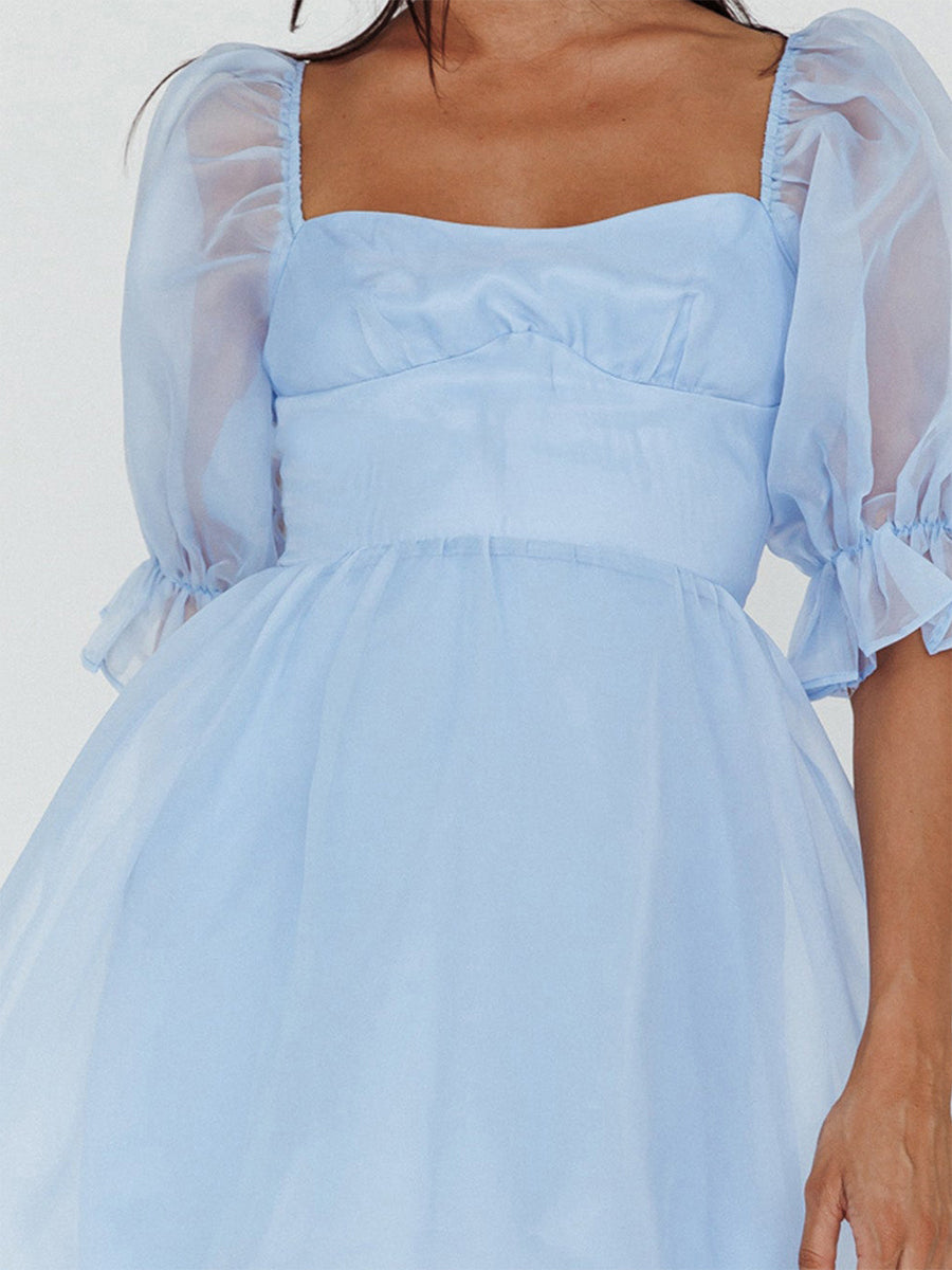 A-Line/Princess Square Half Sleeves Short Cocktail Dresses with Ruffles