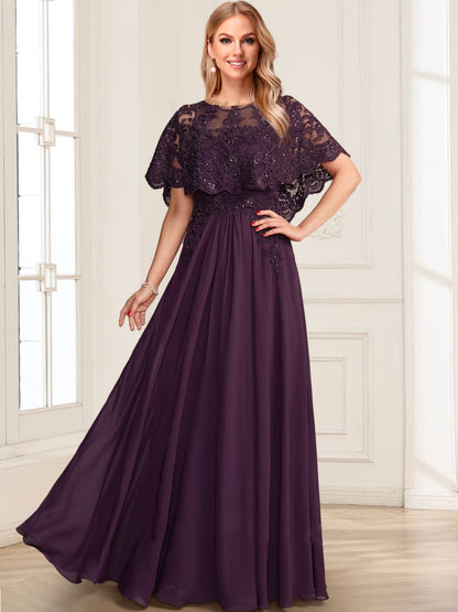 A-Line/Princess Illusion Scoop Short Sleeves Floor-Length Mother of the Bride Dresses with Sequins