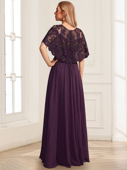 A-Line/Princess Illusion Scoop Short Sleeves Floor-Length Mother of the Bride Dresses with Sequins