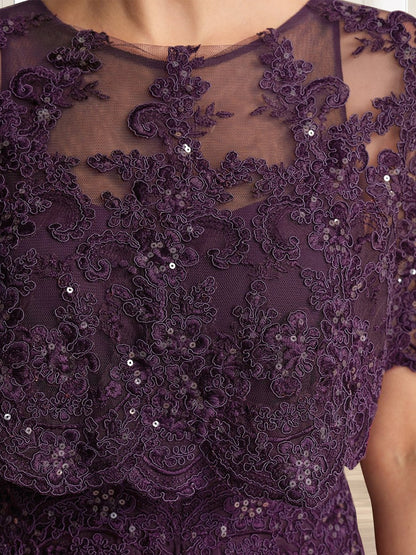 A-Line/Princess Illusion Scoop Short Sleeves Floor-Length Mother of the Bride Dresses with Sequins