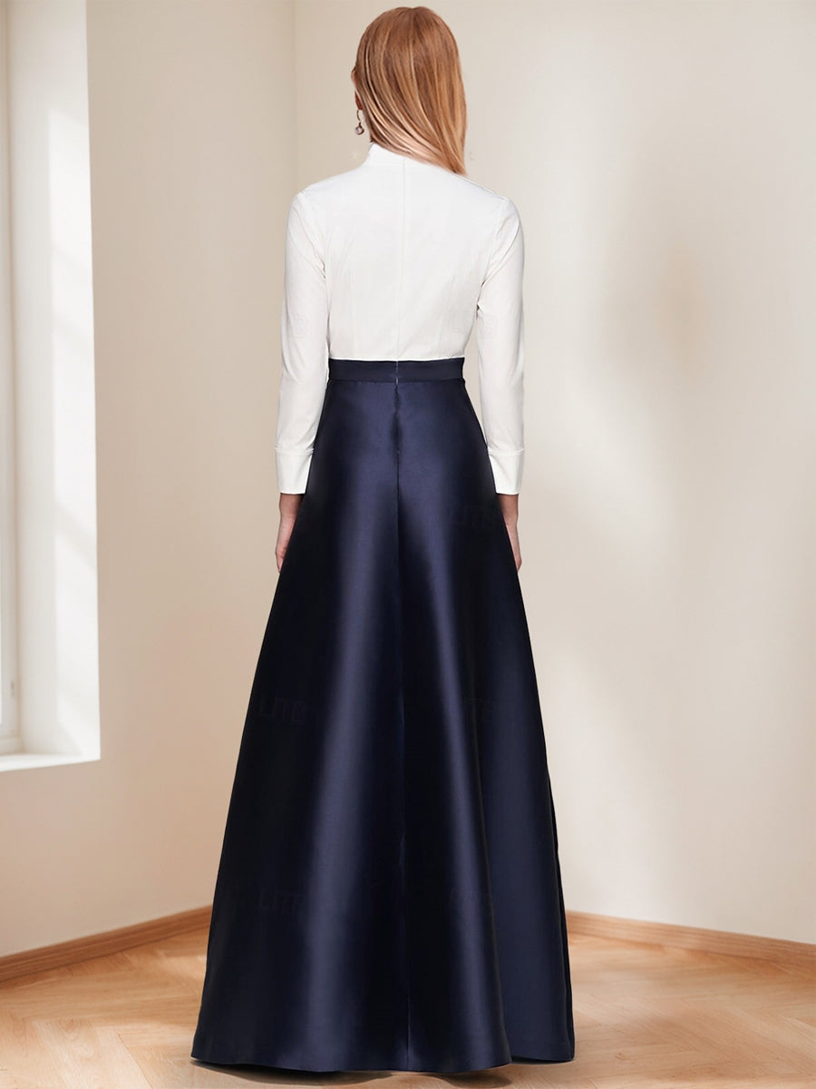 Elegant A-Line/Princess V-Neck Long Sleeves Floor Length Mother of the Bride Dresses with Pockets & Bow