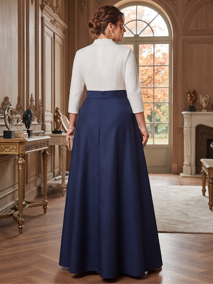 A-Line/Princess Long Sleeves V-Neck Floor Length Plus Size Mother of the Bride Dresses with Pockets & Bow