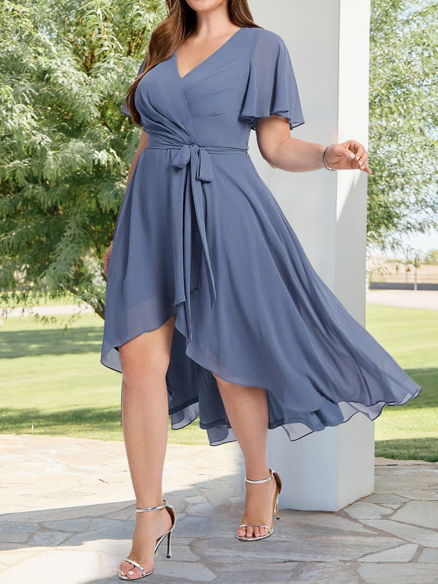 Chiffon A-Line/Princess V-Neck Short Sleeves Knee-Length Wedding Guest –  Lavetir UK