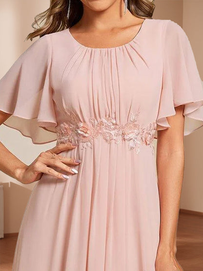 A-Line/Princess Scoop Short Sleeves Floor-Length Mother of the Bride Dresses with Appliques