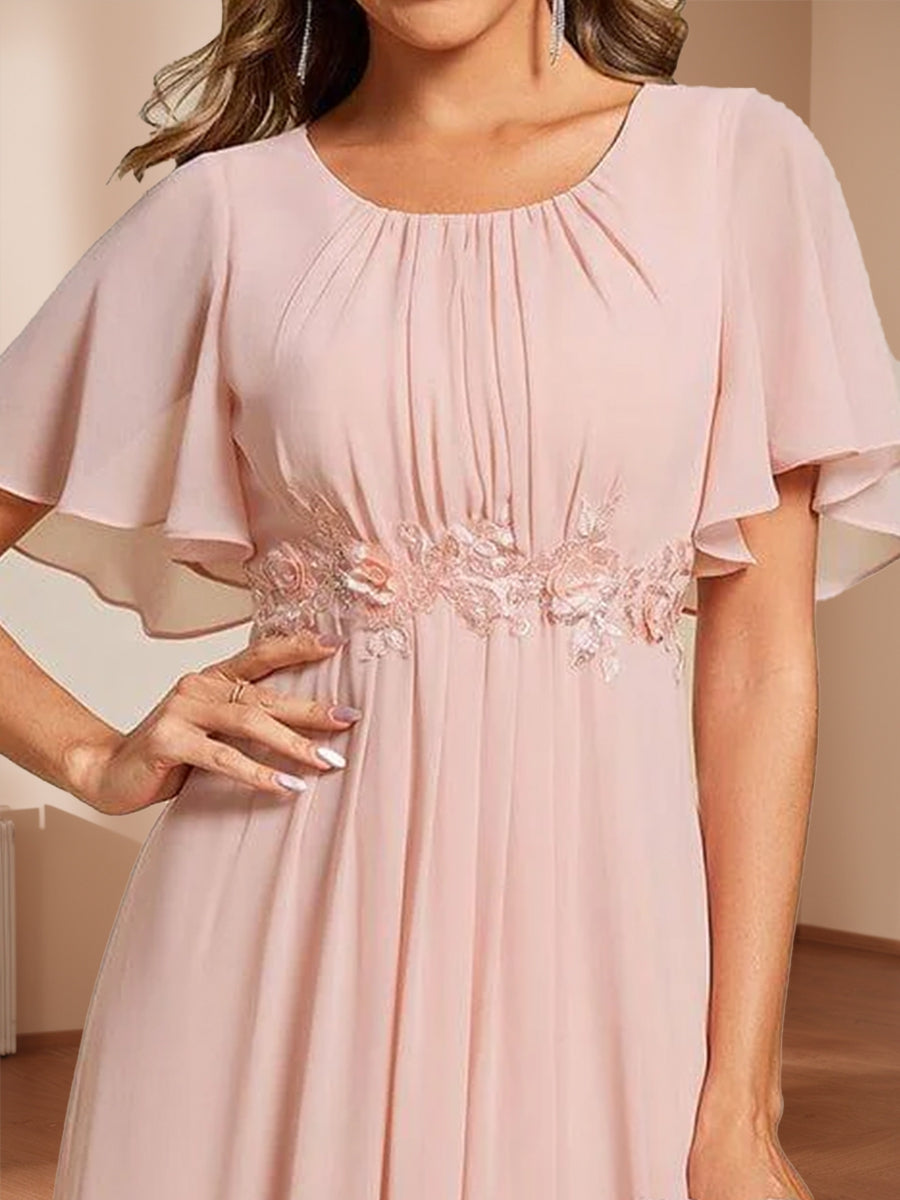 A-Line/Princess Scoop Short Sleeves Floor-Length Mother of the Bride Dresses with Appliques