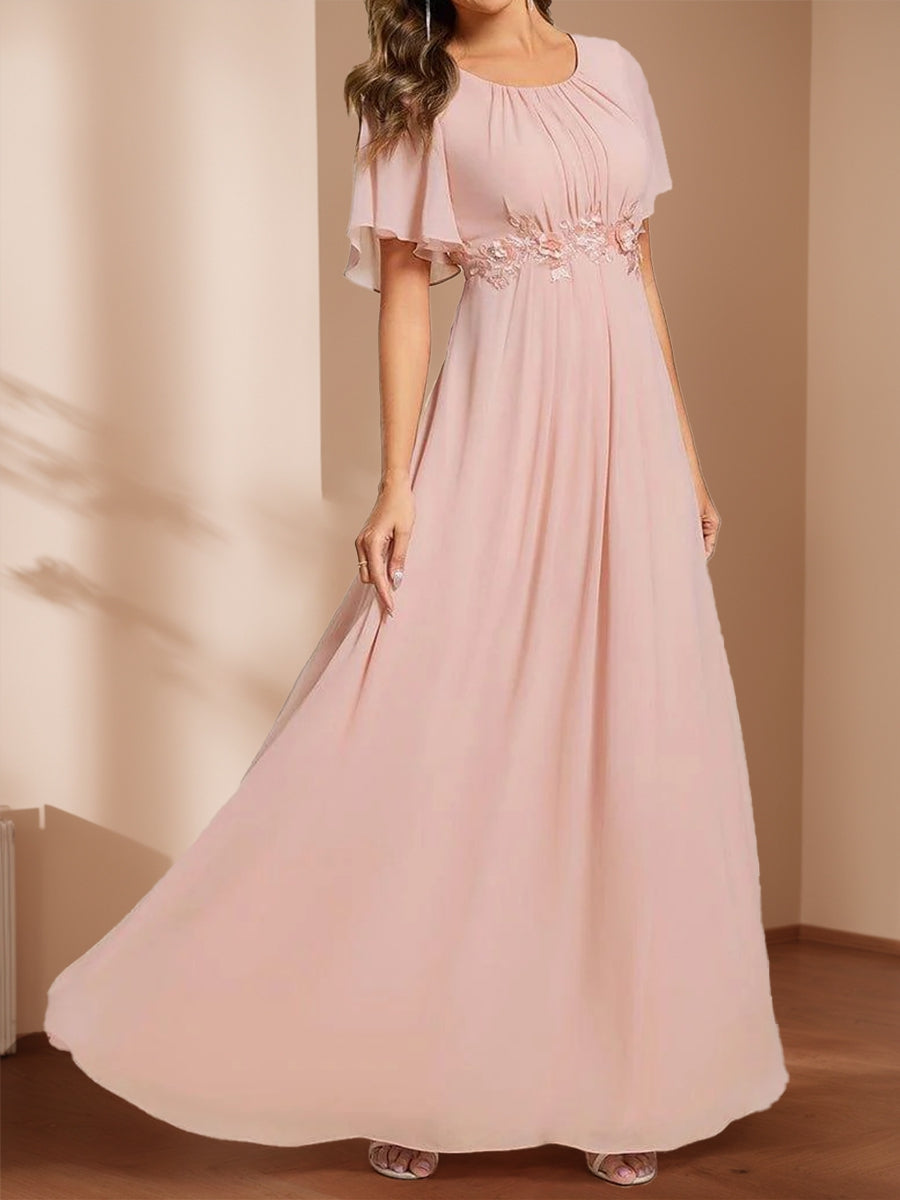 A-Line/Princess Scoop Short Sleeves Floor-Length Mother of the Bride Dresses with Appliques