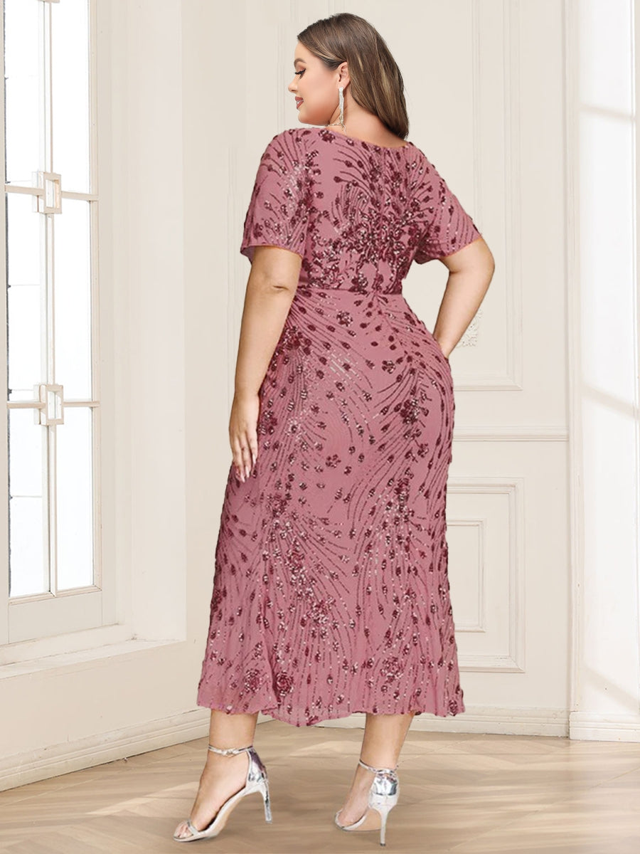 Trumpet/Mermaid Scoop Short Sleeves Ankle-Length Mother of the Bride Dresses with Appliques