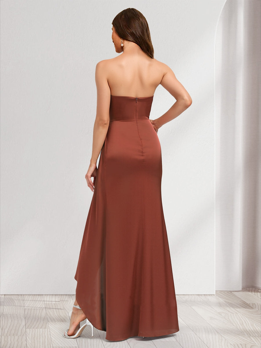 Trumpet/Mermaid Strapless Floor-Length Ruched Bridesmaid Dresses with Split Side