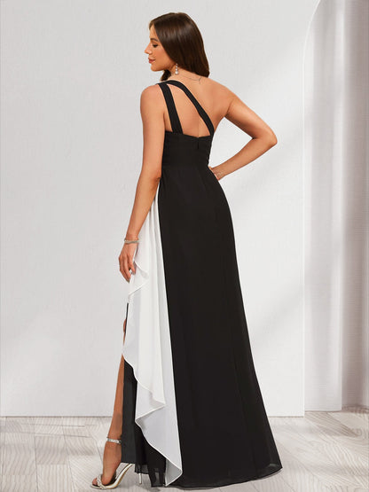 Chiffon A-Line/Princess One Shoulder Floor-Length Bridesmaid Dresses With Split Side & Ruffle