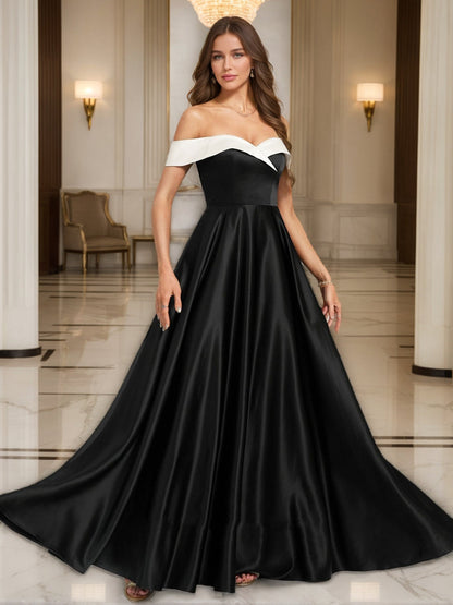 A-line Off-the-Shoulder Floor-Length Ruched Evening Dresses