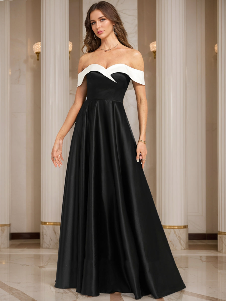 A-line Off-the-Shoulder Floor-Length Ruched Evening Dresses